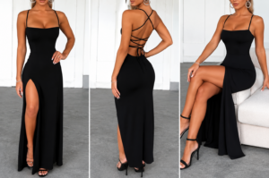 Robe longue élégante femme avec dos croisé raffiné
