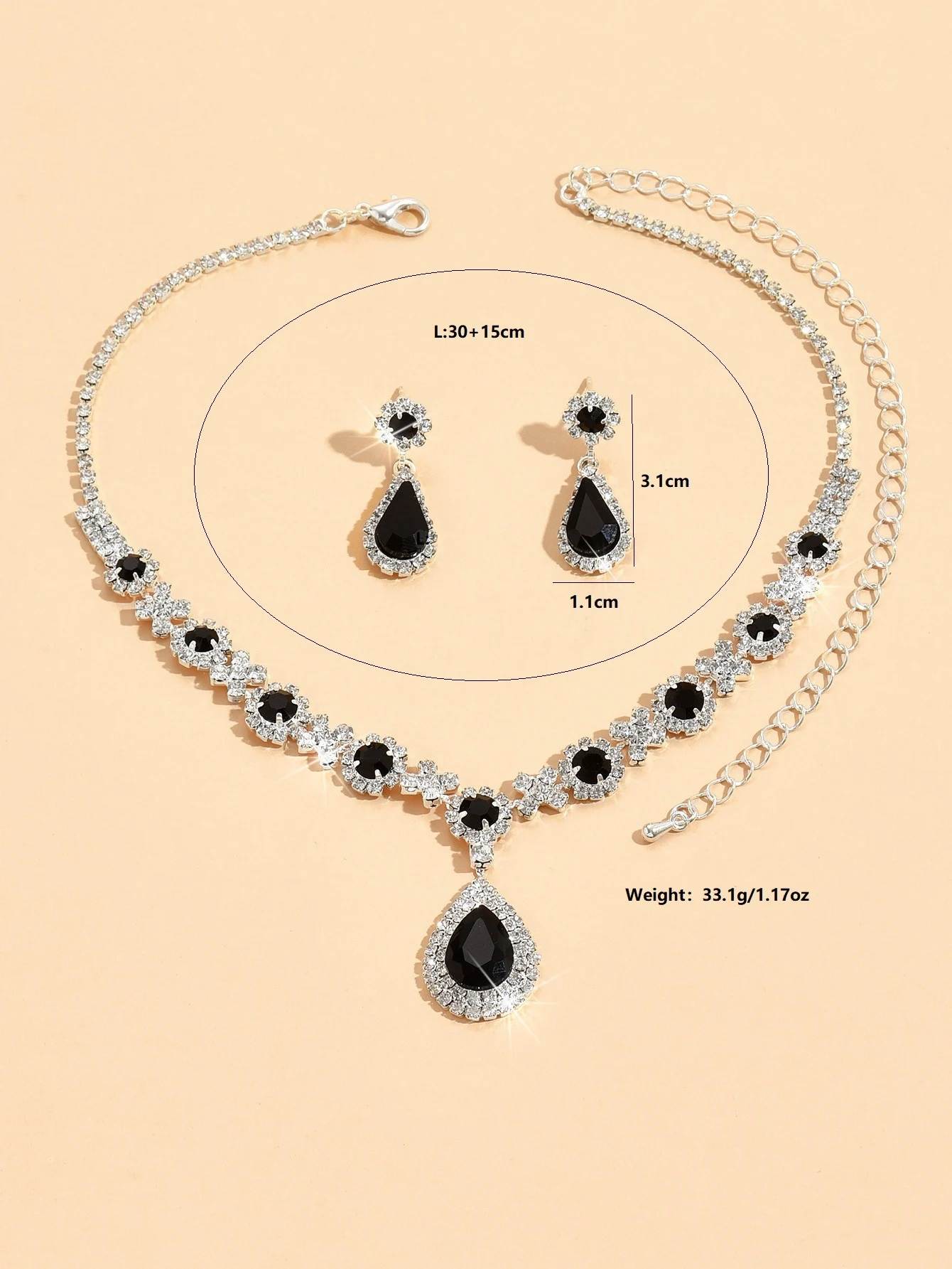 Ensemble de 3 colliers gouttelettes de cristal pour femmes, avec boucles d'oreilles, accessoires pour robe de soirée