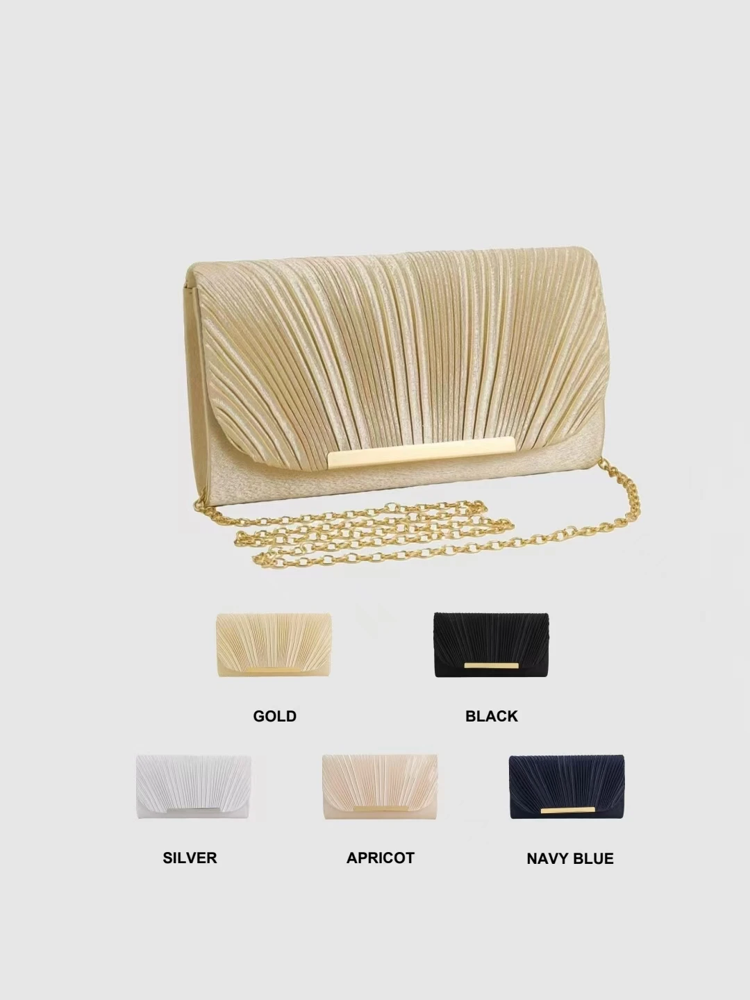 Pochette Plissée Élégance - petit sac de soirée avec chaîne, design plissé, adapté aux fêtes, mariages, bals de fin d'année, banquets