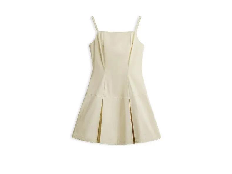 Robe Écru Saint-Tropez – robe plissée pour femmes, coupe cintrée, Style français, Mini robe trapèze en coton