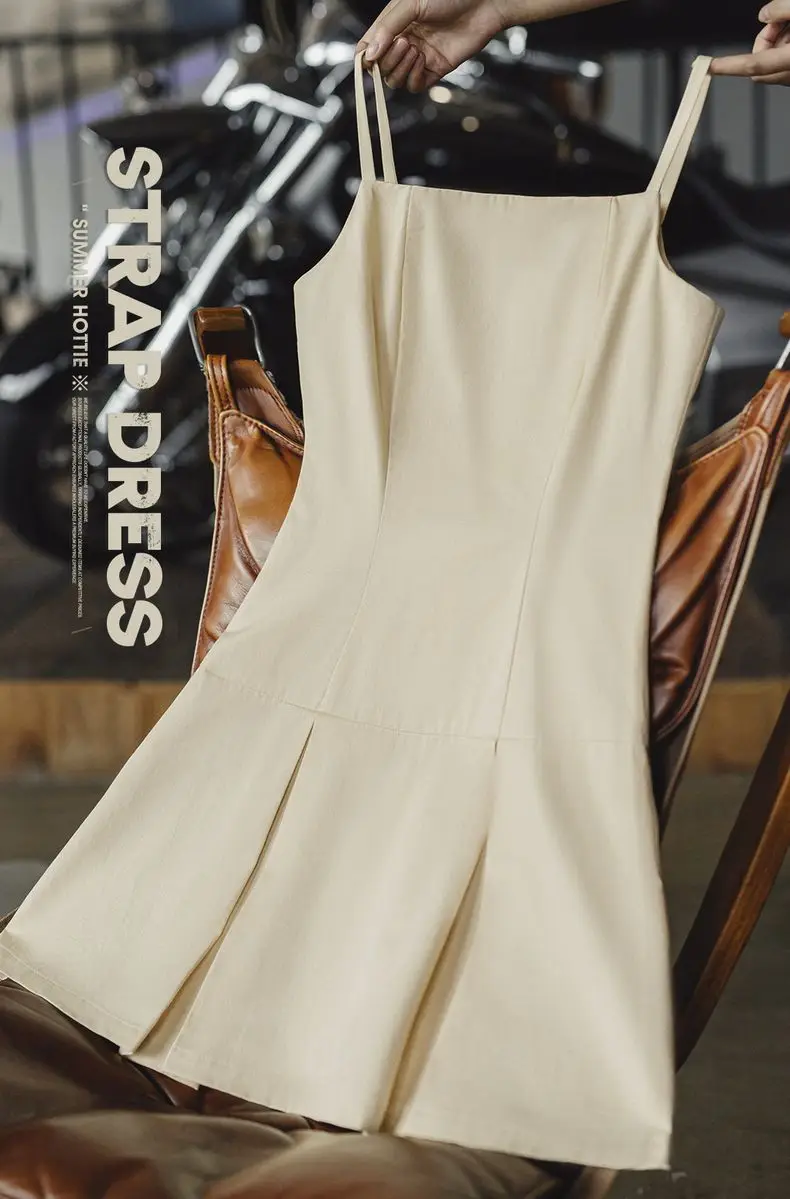 Robe Écru Saint-Tropez – robe plissée pour femmes, coupe cintrée, Style français, Mini robe trapèze en coton
