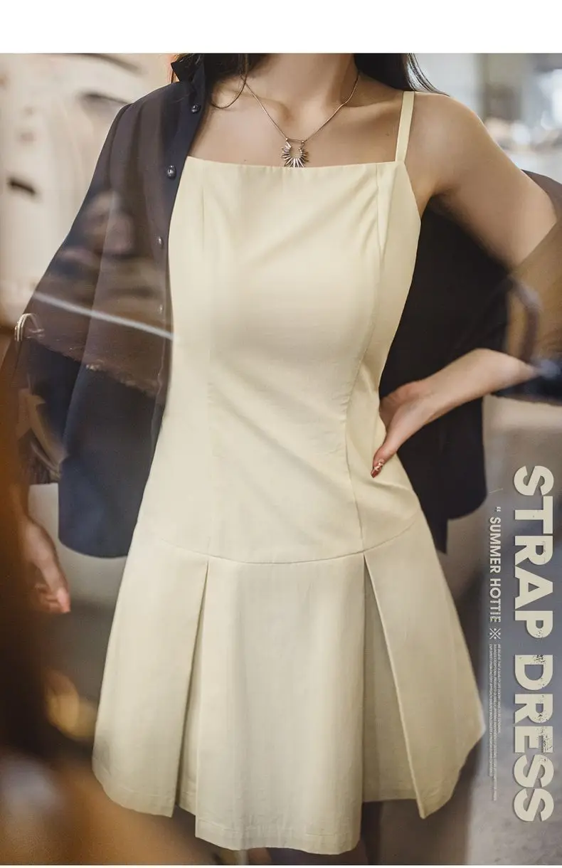Robe Écru Saint-Tropez – robe plissée pour femmes, coupe cintrée, Style français, Mini robe trapèze en coton