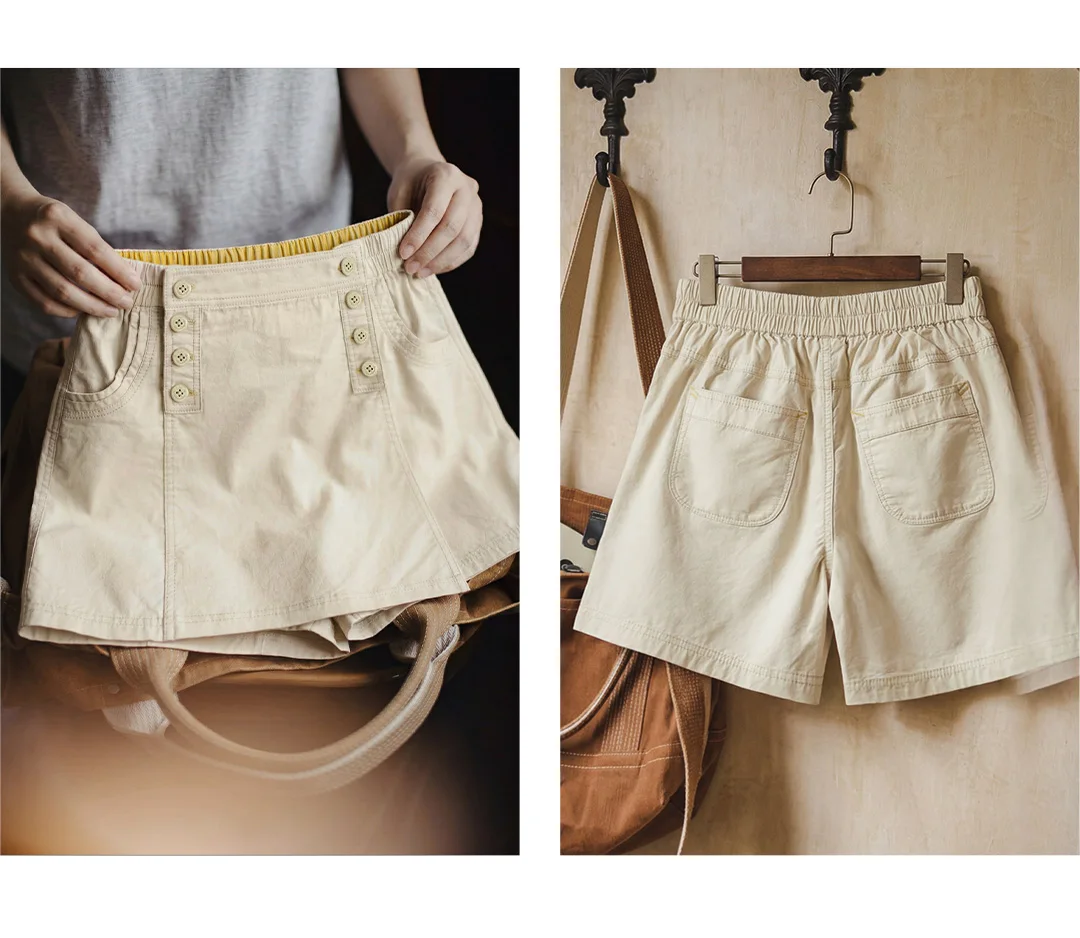 Jupe-Short Élégance Riviera en pur coton, coupe trapèze, taille haute élastique, ajustée, fine, décontractée, courte, pour l'été