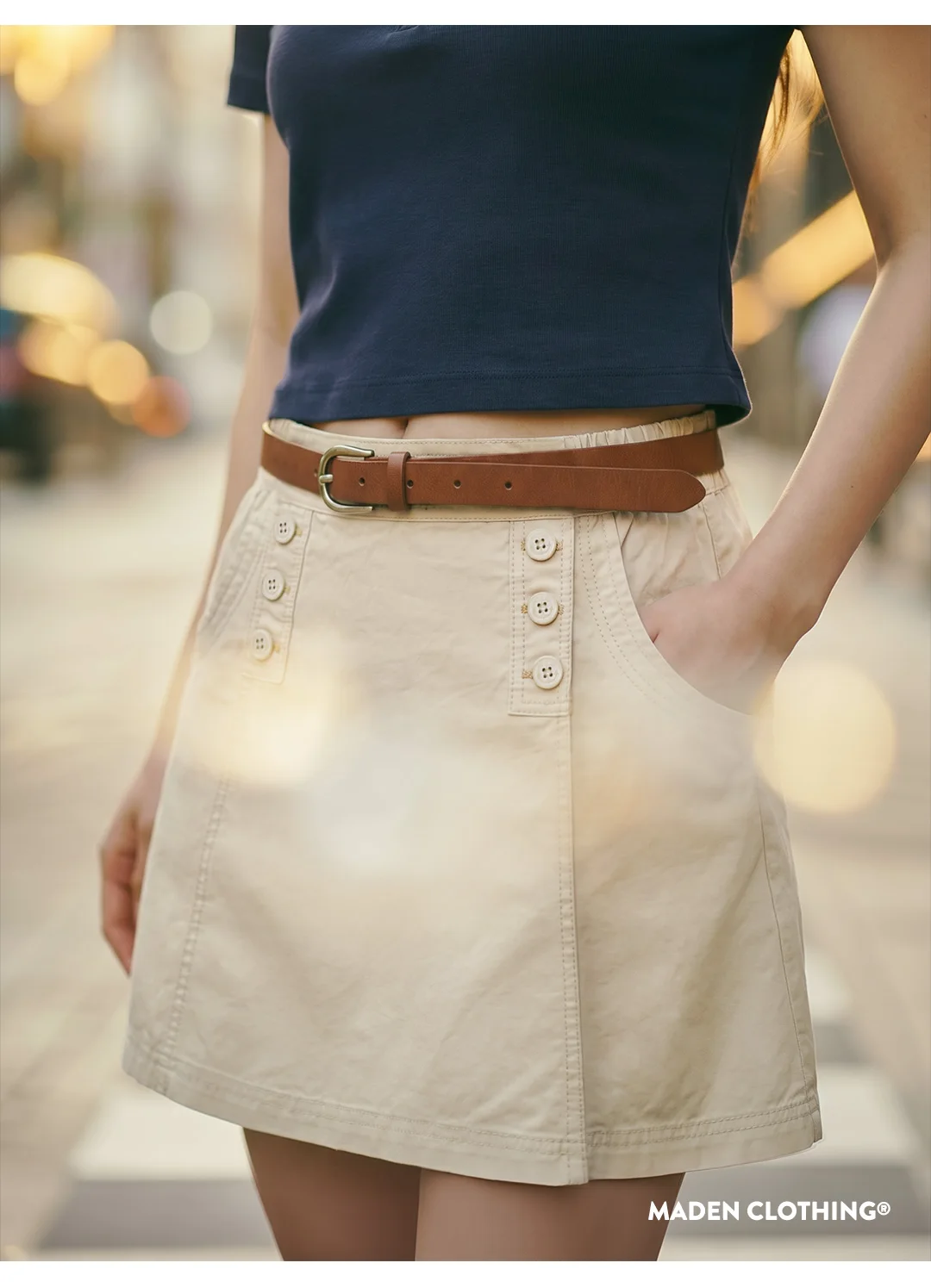 Jupe-Short Élégance Riviera en pur coton, coupe trapèze, taille haute élastique, ajustée, fine, décontractée, courte, pour l'été