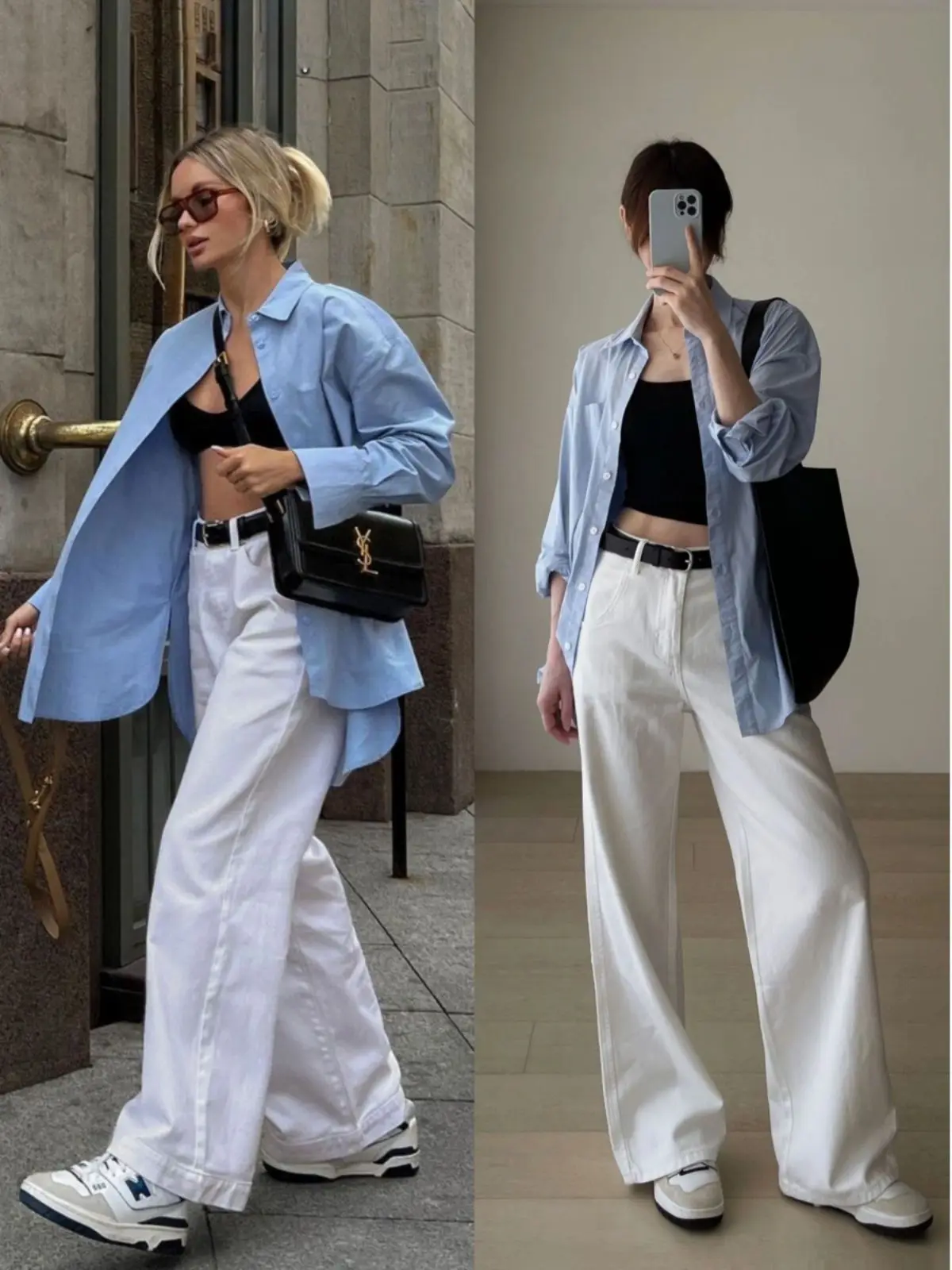 Pantalon blanc femme taille haute coupe large style casual chic