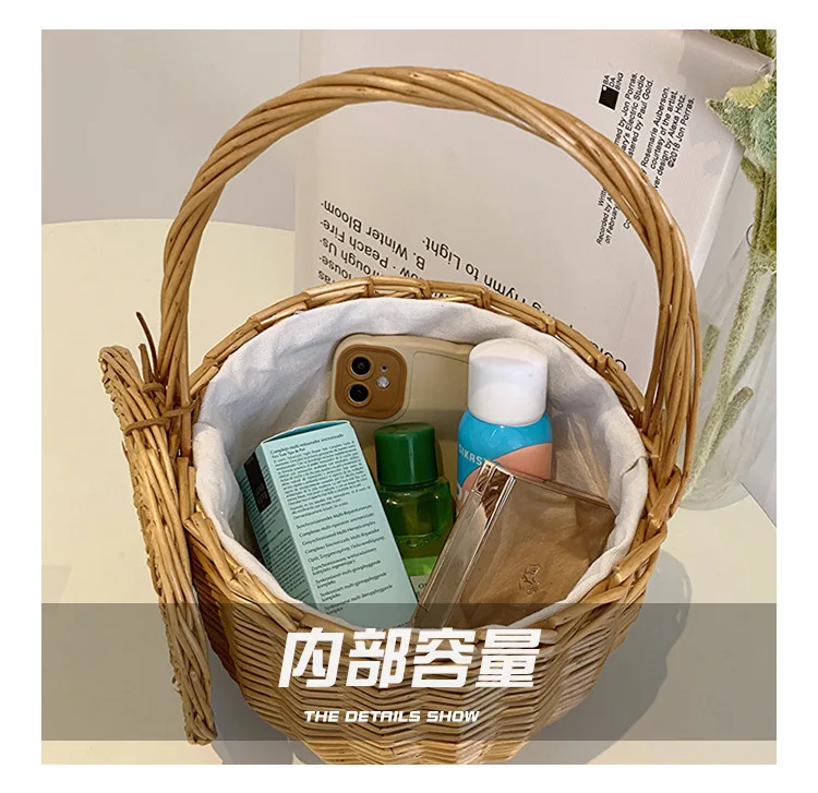 Panier Riviera Élégance en osier pour femme, en rotin naturel, avec couvercle