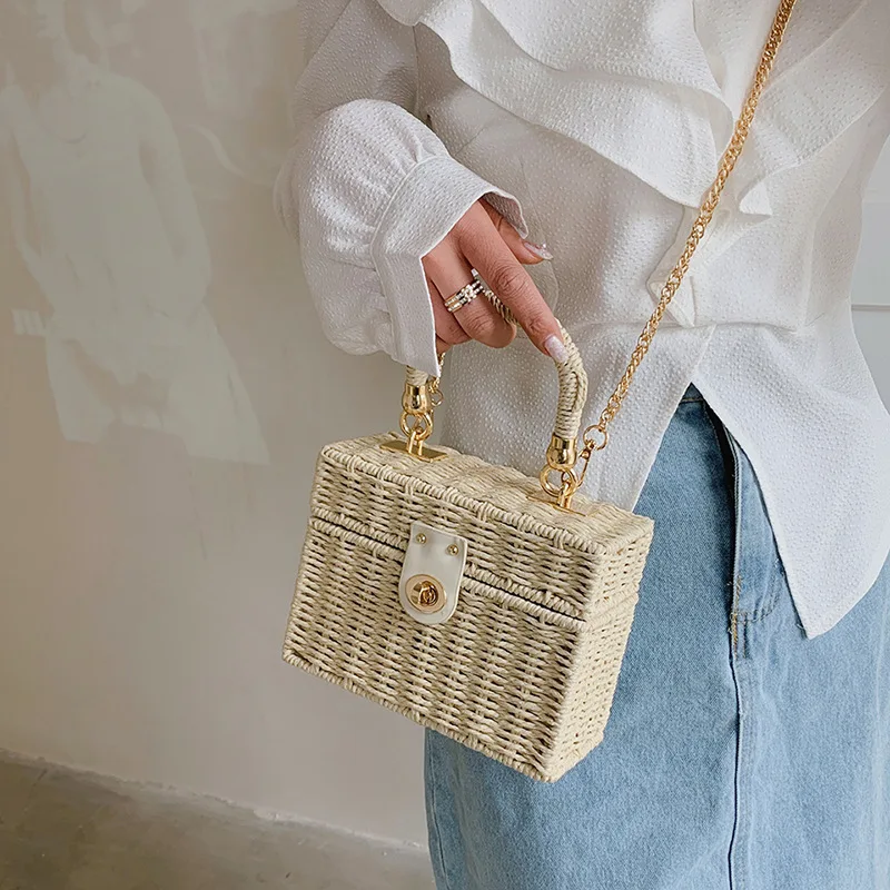 Sac Panier Riviera Prestige bandoulière  en rotin paille tissé