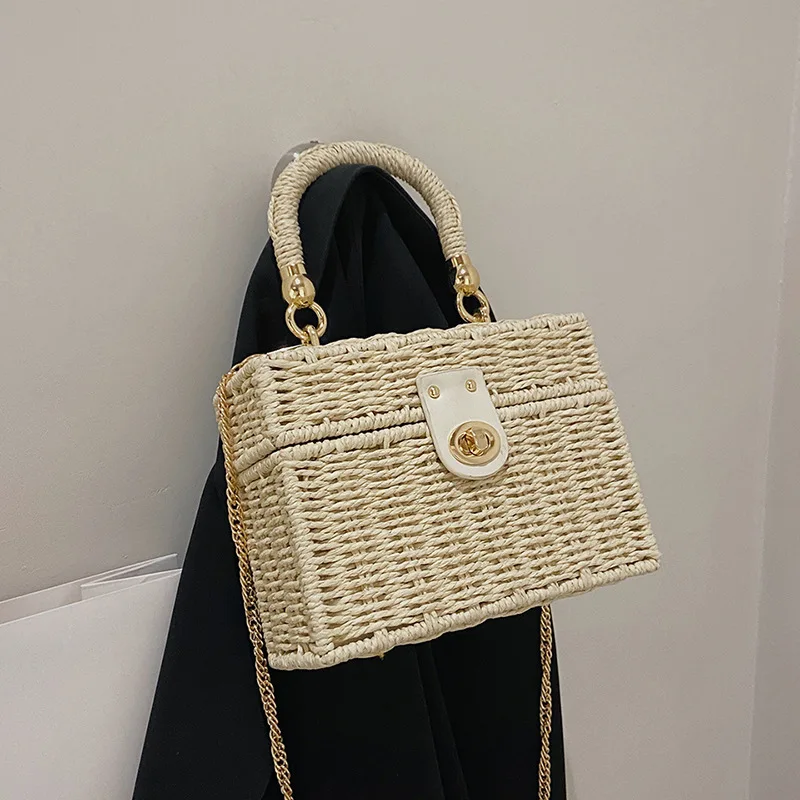 Sac Panier Riviera Prestige bandoulière  en rotin paille tissé