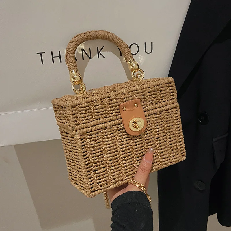 Sac Panier Riviera Prestige bandoulière  en rotin paille tissé