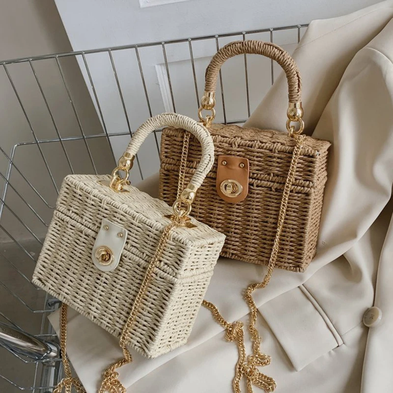 Sac Panier Riviera Prestige bandoulière  en rotin paille tissé