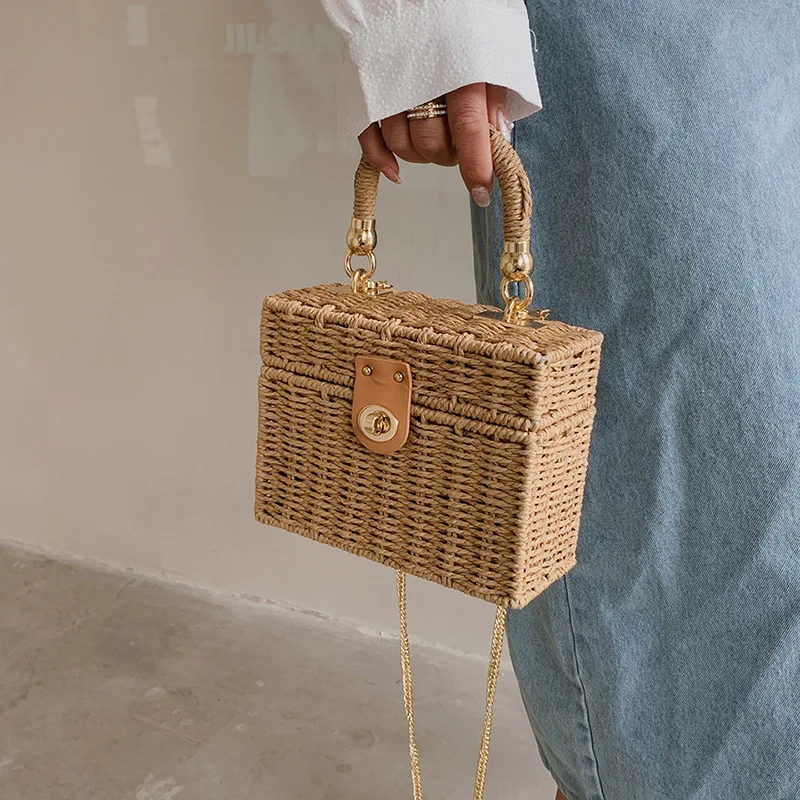 Sac Panier Riviera Prestige bandoulière  en rotin paille tissé