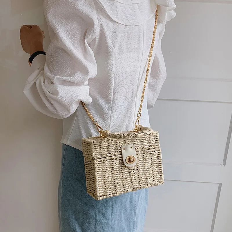 Sac Panier Riviera Prestige bandoulière  en rotin paille tissé