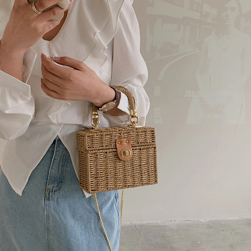 Sac Panier Riviera Prestige bandoulière  en rotin paille tissé