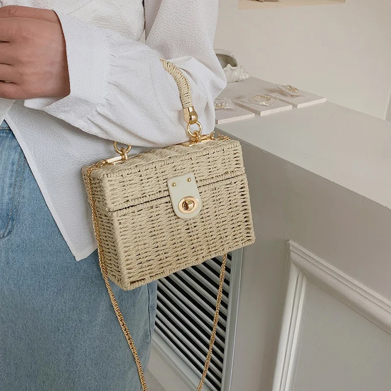Sac Panier Riviera Prestige bandoulière  en rotin paille tissé