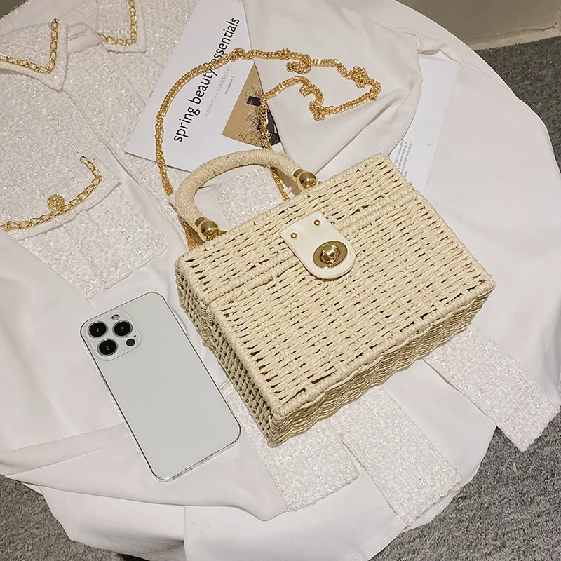 Sac Panier Riviera Prestige bandoulière  en rotin paille tissé