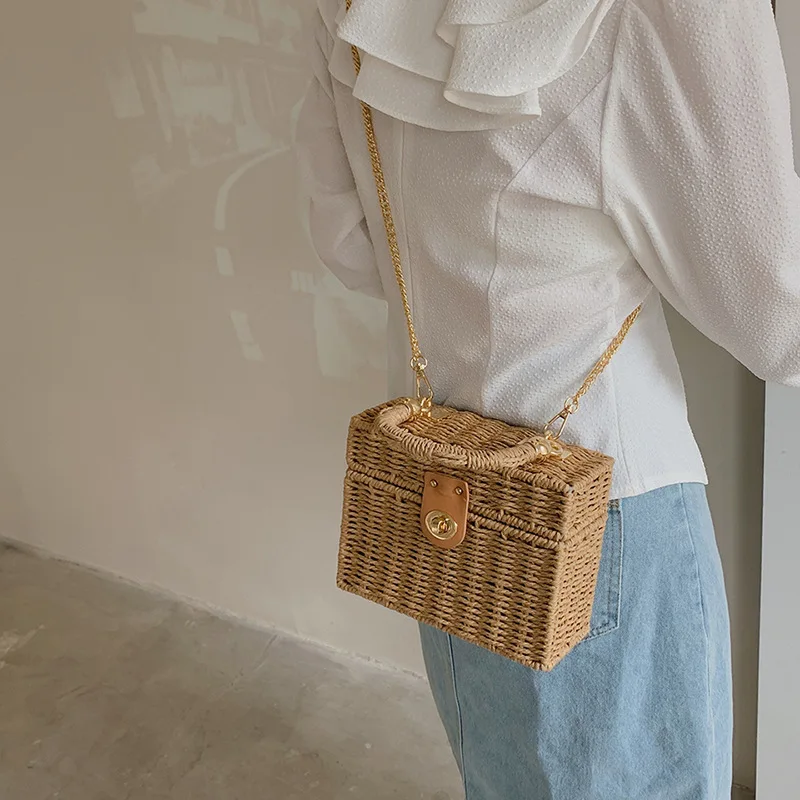 Sac Panier Riviera Prestige bandoulière  en rotin paille tissé