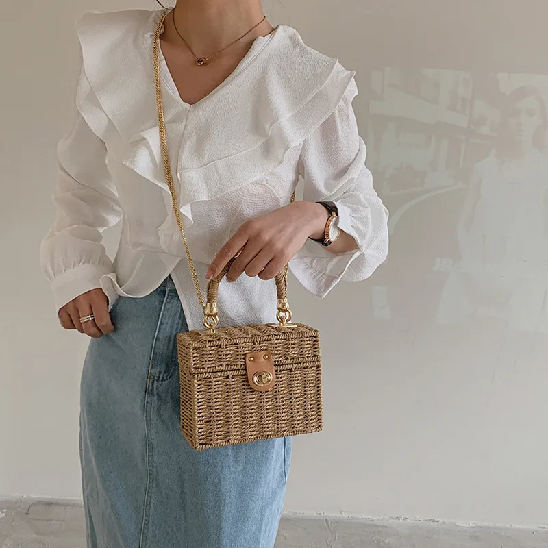 Sac Panier Riviera Prestige bandoulière  en rotin paille tissé