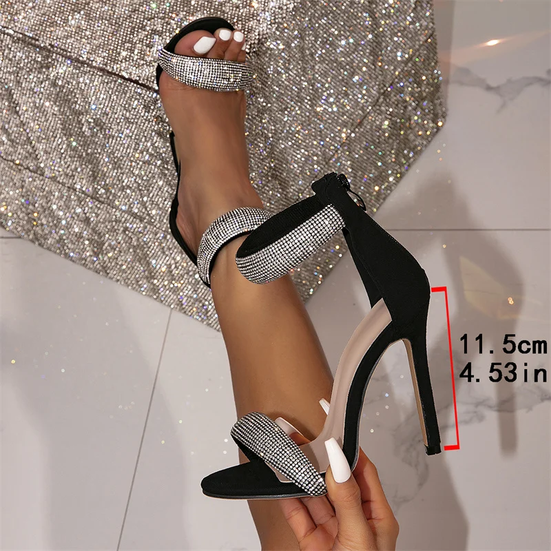 Sandales à Talons Hauts Strass Femme – Chaussures de Soirée Élégantes avec Bracelet Bijou
