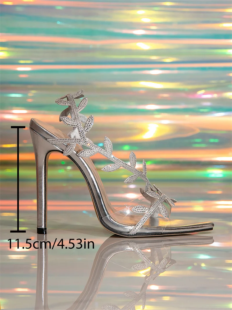 Sandales à Talons Femme Élégantes – Motif Feuille Argent ou Or pour Mariage et Soirée