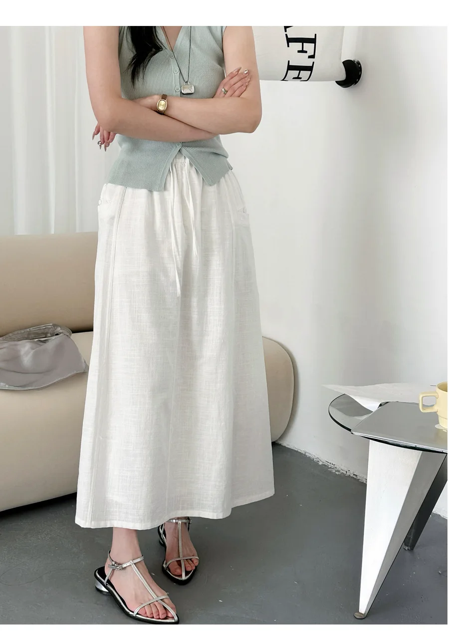 Jupe Midi Blanche Femme en Coton – Taille Élastique et Style Bohème Chic