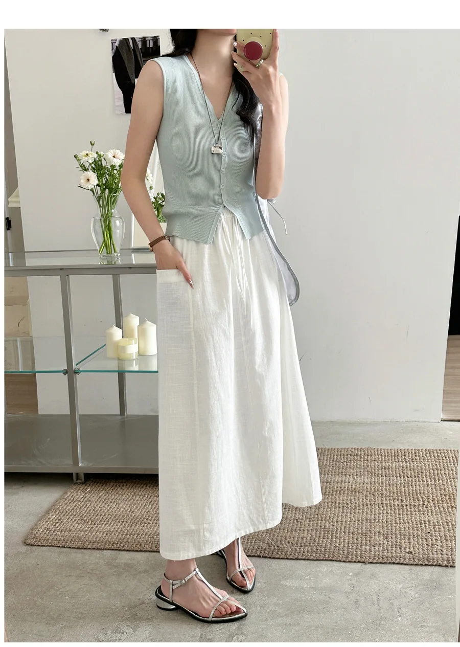 Jupe Midi Blanche Femme en Coton – Taille Élastique et Style Bohème Chic