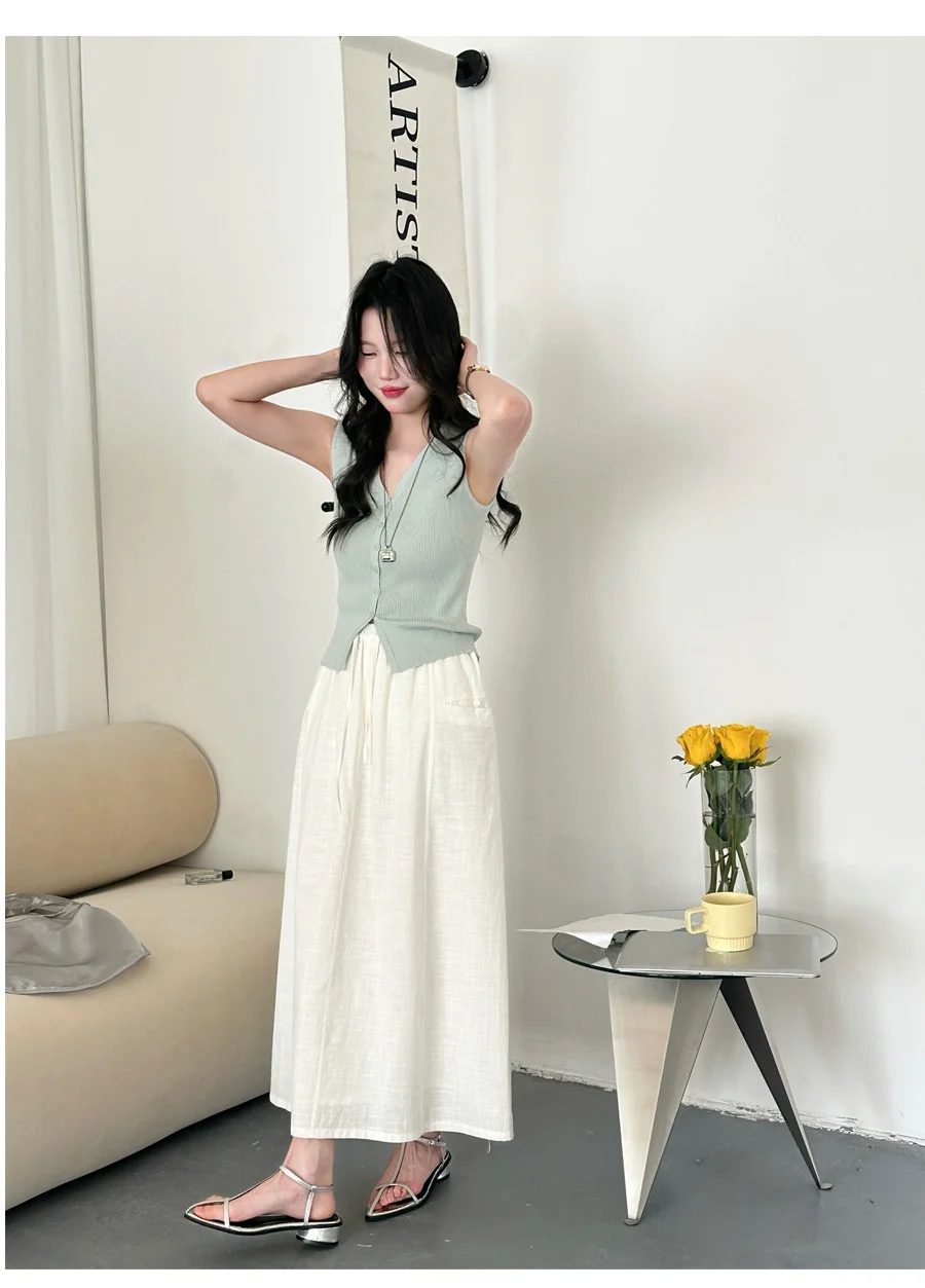 Jupe Midi Blanche Femme en Coton – Taille Élastique et Style Bohème Chic