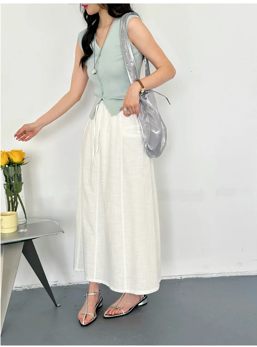Jupe Midi Blanche Femme en Coton – Taille Élastique et Style Bohème Chic