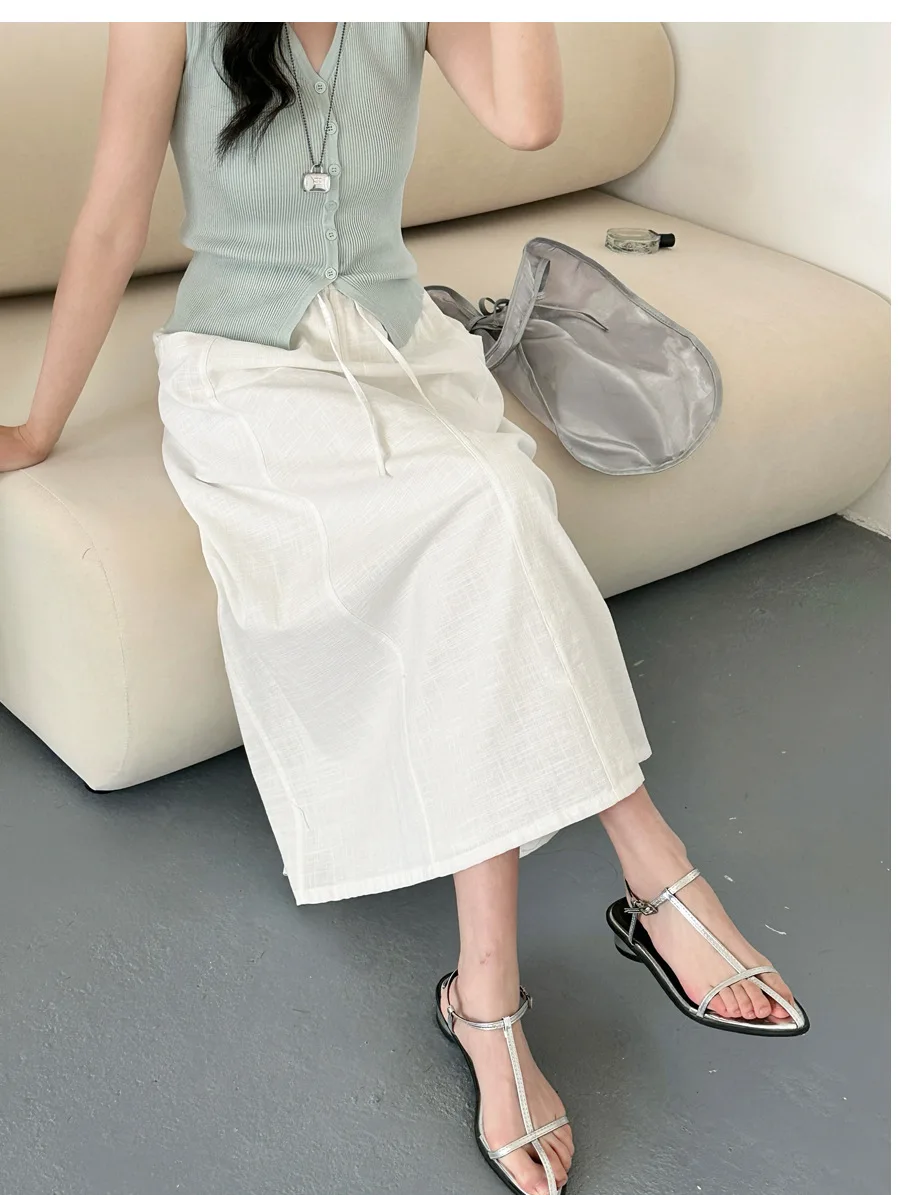 Jupe Midi Blanche Femme en Coton – Taille Élastique et Style Bohème Chic