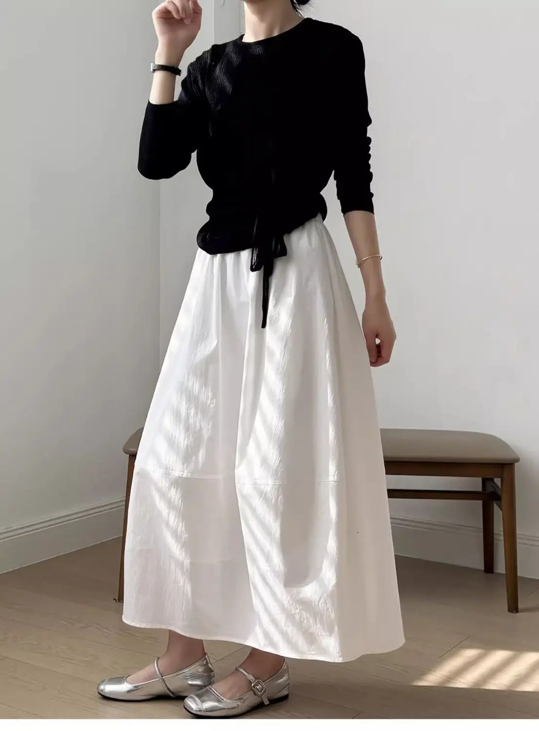 Jupe Longue Évasée Femme Taille Haute – Élégance Minimaliste Printemps Été